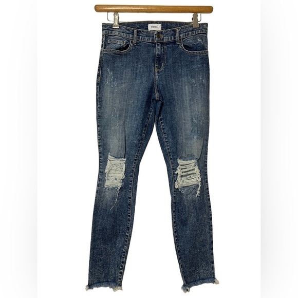 Pistola Vintage Wash Distressed Raw Hem Skinny High Rise Jeans Size 26 Stretch - Picture 1 of 6